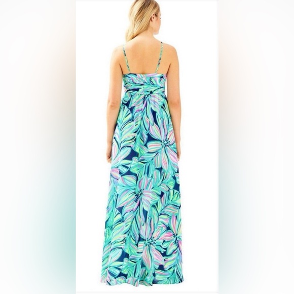 Lilly Pulitzer Lannette Maxi Dress High Tide Dancing Lady Size 10 Gold Beading - Picture 3 of 13